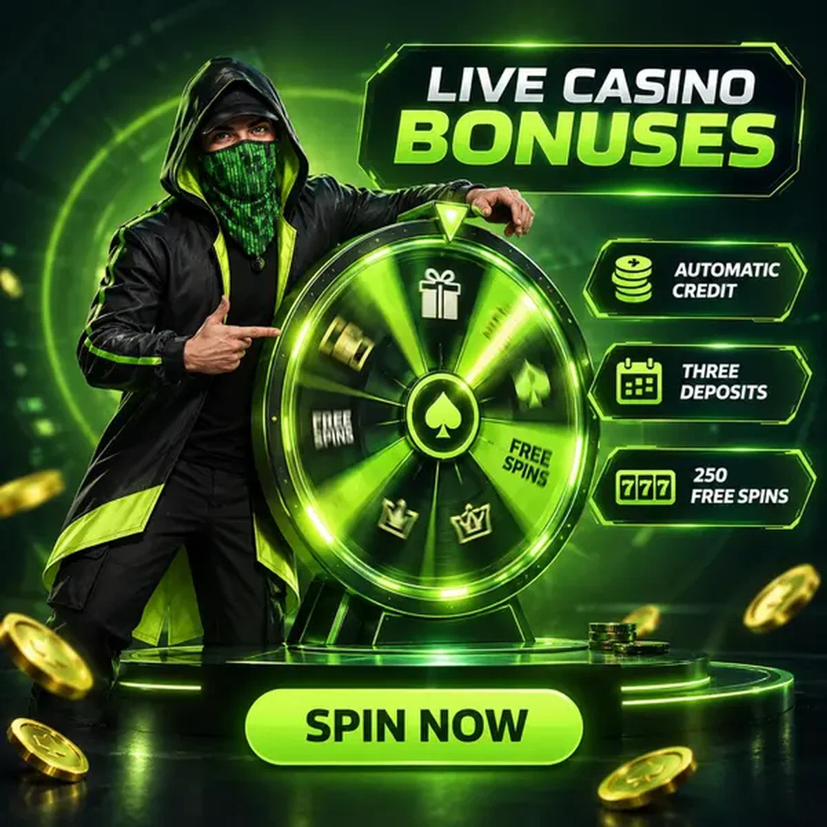 Operaattori esittelee hehkuvaa palkintopyörää Matrixzino live casinolla pyörivien bonusten kanssa
